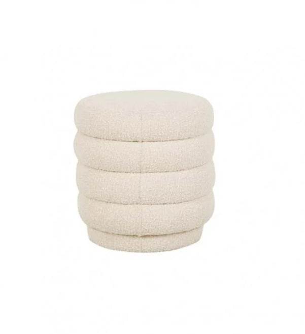 PRE ORDER - KENNEDY RIBBED ROUND OTTOMAN - BEIGE BOUCLE