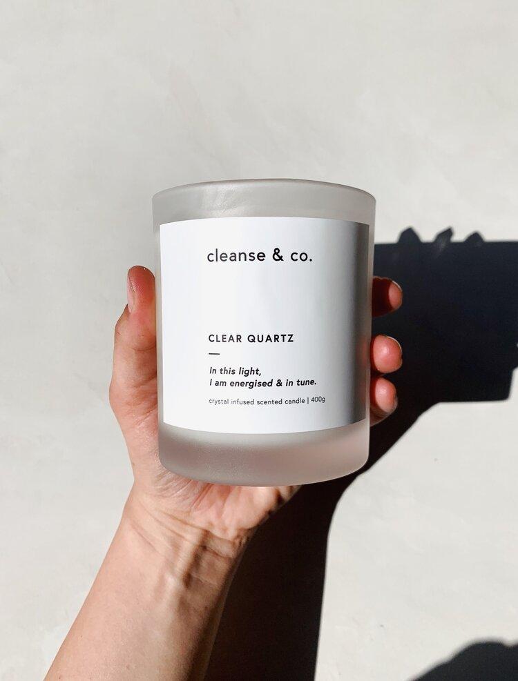 CLEANSE & CO CANDLE - CLEAR QUARTZ - GRAPEFRUIT WITH PERSIMMON & CASSIS